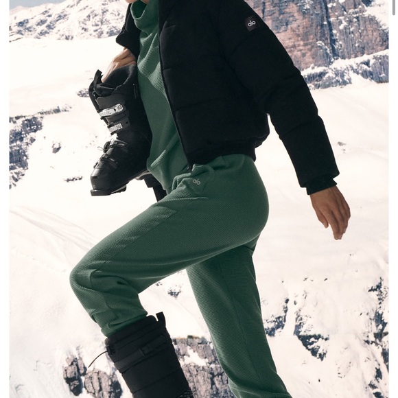 SET: ALO Yoga Clover Green Mock Neck Sweater and matching pants. Worn once.